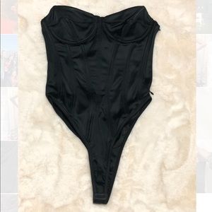 Black Bodysuit Corset Strapless - High Leg Cut